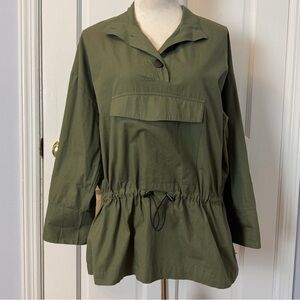 Zara Lightweight Olive Green Pullover Jacket Drawstring Waist & Front Pocket, M